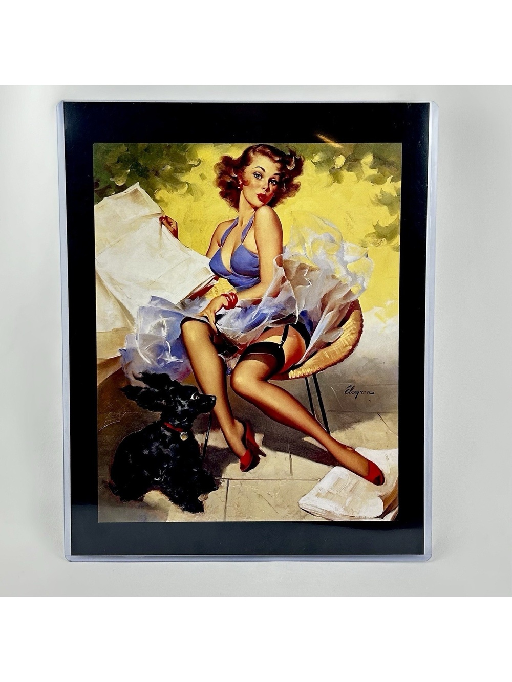 Pin Up Girl Redhead With Garter Belt & Dog 1940s Gil Elvgren 12.25 x 9.25" Print